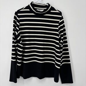 SPANX AirEssentials Mock Neck Striped Long Sleeve Pullover Black White Size XL
